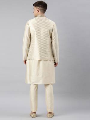 Cream gold jacket with cream kurta 4