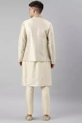 Cream gold jacket with cream kurta