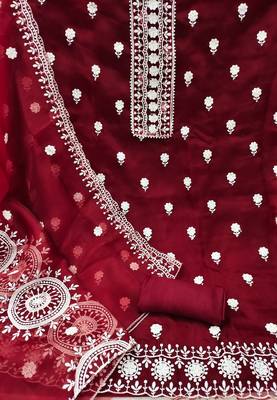 Women's maroon embroidered dress material 3