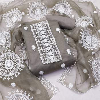 Women's grey embroidered dress material 1