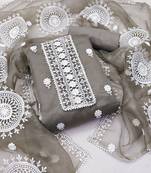 Women's grey embroidered dress material