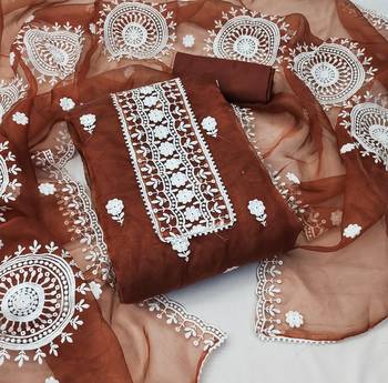 Women's brown embroidered dress material 1