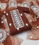 Women's brown embroidered dress material