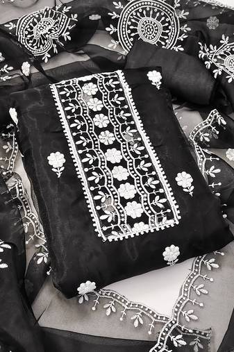 Women's black embroidered dress material