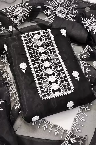 Women's black embroidered dress material