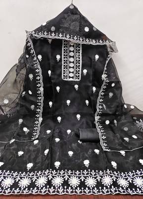 Women's black embroidered dress material 2