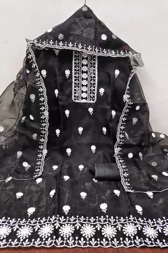 Women's black embroidered dress material