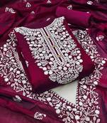 Women's wine embroidered dress material