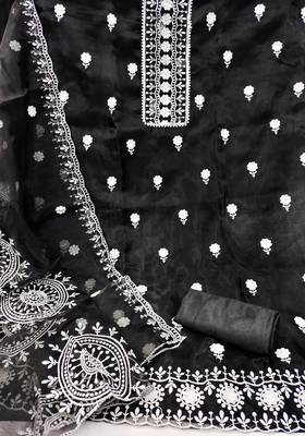Women's black embroidered dress material 3