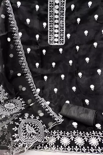 Women's black embroidered dress material