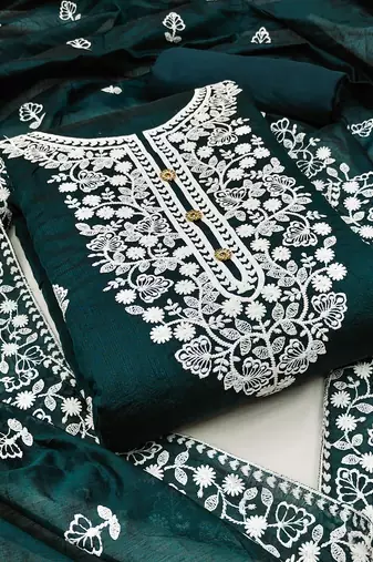 Women's teal embroidered dress material