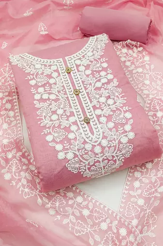 Women's pink embroidered dress material