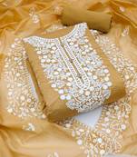 Women's mustard embroidered dress material