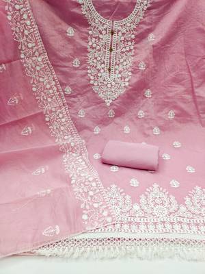 Women's pink embroidered dress material 2