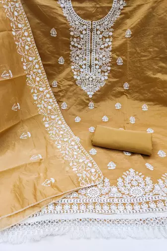 Women's mustard embroidered dress material