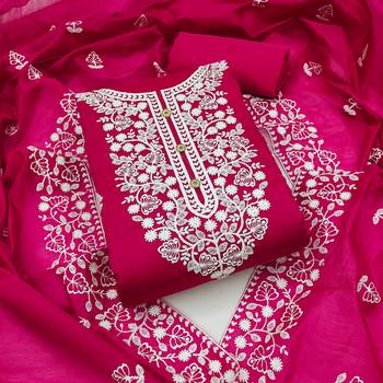 Women's magenta embroidered dress material 1