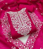 Women's magenta embroidered dress material