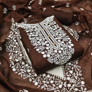 Women's brown embroidered dress material 1