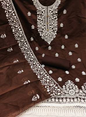 Women's brown embroidered dress material 2