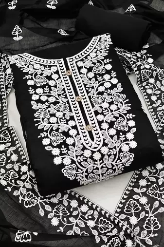 Women's black embroidered dress material
