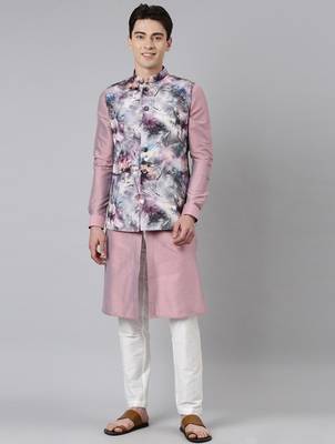 Pink print jacket with  open kurta 1
