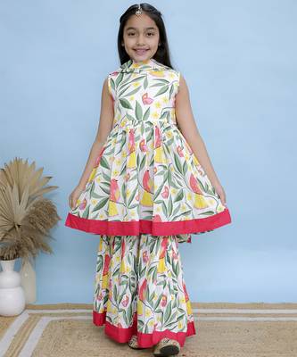 White printed cotton girls sharara set 1