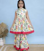 White printed cotton girls sharara set