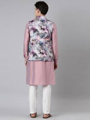 Pink print jacket with  open kurta 4