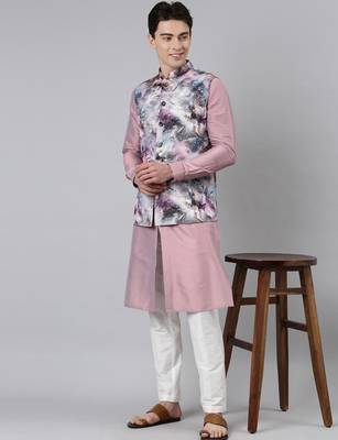 Pink print jacket with  open kurta 5