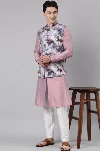 Pink print jacket with  open kurta