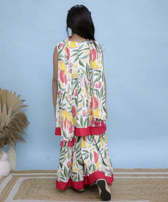 White printed cotton girls sharara set 4