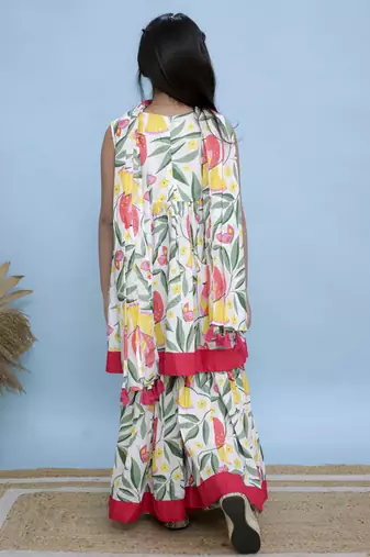 White printed cotton girls sharara set