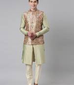 Green floral print jacket with open kurta