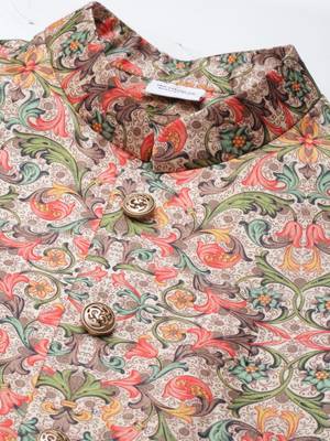 Green floral print jacket with open kurta 2