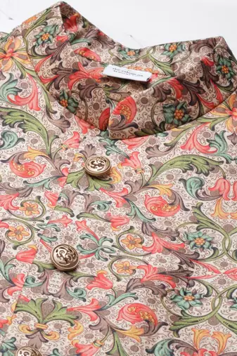 Green floral print jacket with open kurta