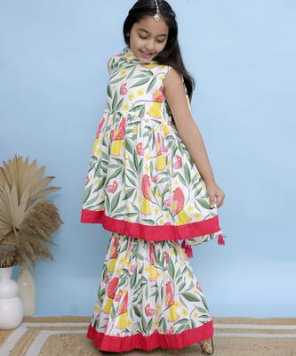 White printed cotton girls sharara set 5