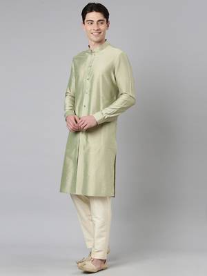 Green floral print jacket with open kurta 3