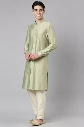 Green floral print jacket with open kurta