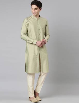 Green floral print jacket with open kurta 4