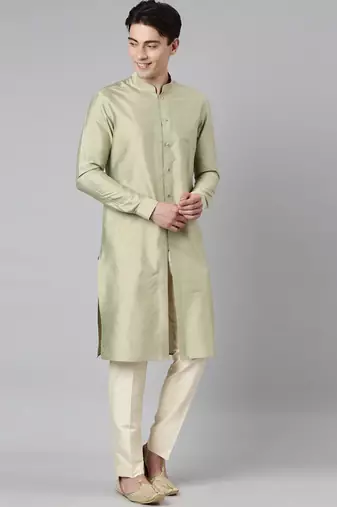Green floral print jacket with open kurta