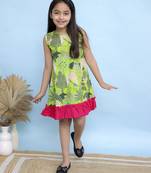 Green printed cotton girls dress
