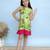 Green printed cotton girls dress