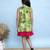 Green printed cotton girls dress