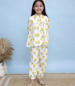 White printed cotton girls top bottom