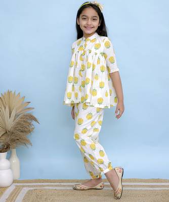 White printed cotton girls top bottom 2