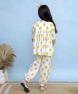 White printed cotton girls top bottom 3