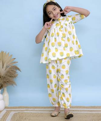 White printed cotton girls top bottom 4