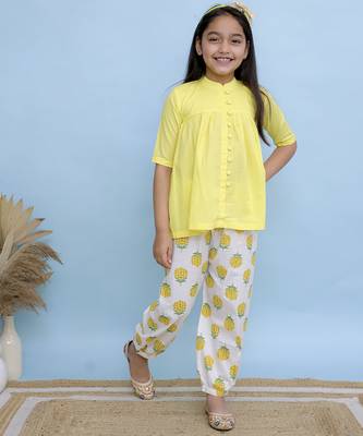 Yellow plain cotton girls top bottom 1