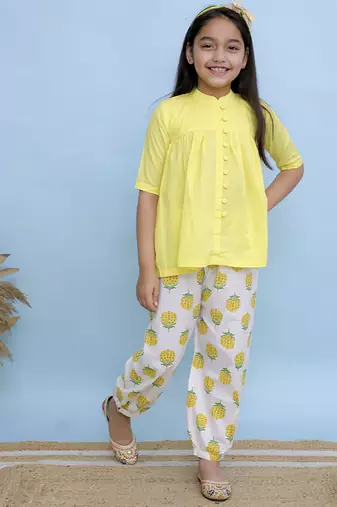 Yellow plain cotton girls top bottom