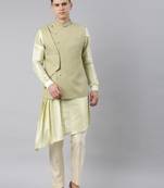 Mint green waistcoat jacket with mint crushed kurta